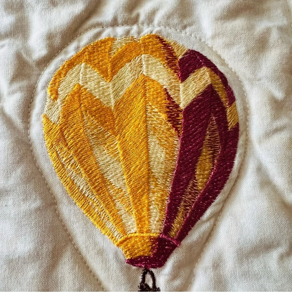 Bespoke Handmade Embroidered Hot Air Balloon Cotton Wall-Hanging Quilt.